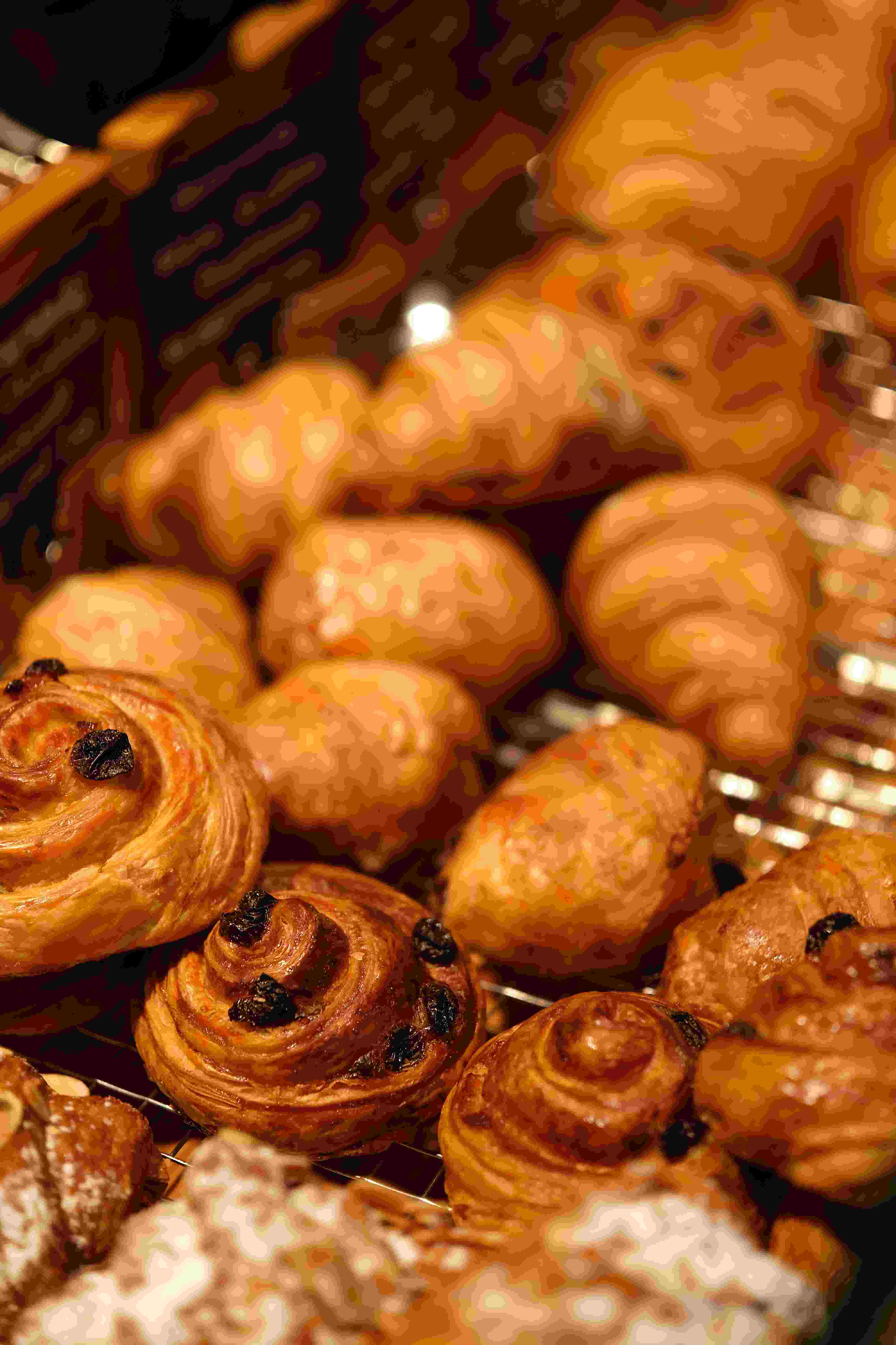 Tarts and cakes in the display case